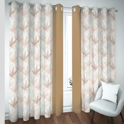 Cortinas Lino Pesado beige y estampado para sala