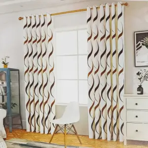 Cortinas diseño ondas con ojales de aluminio y barra de acero oro viejo